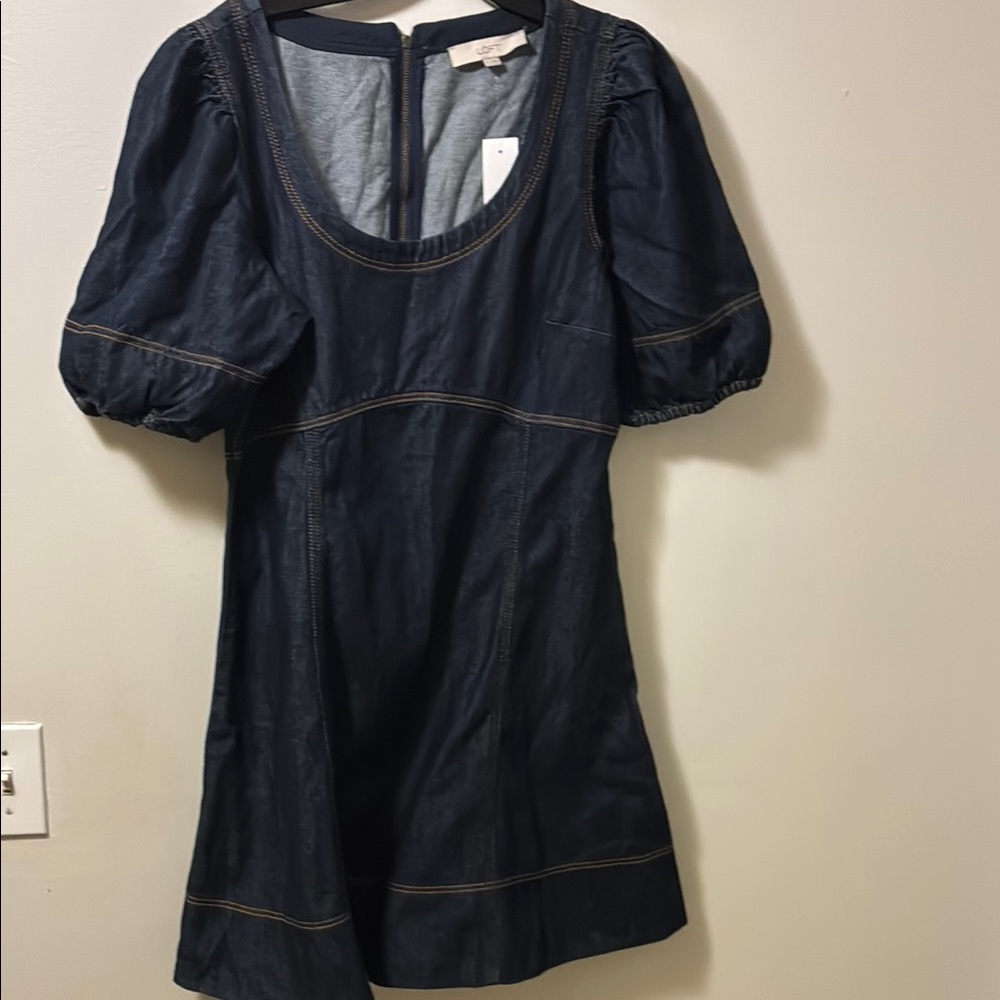 Loft Babydoll Blue Puff Sleeve Dress